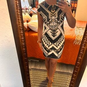 Express Black and Cream Patterned Mini Dress
